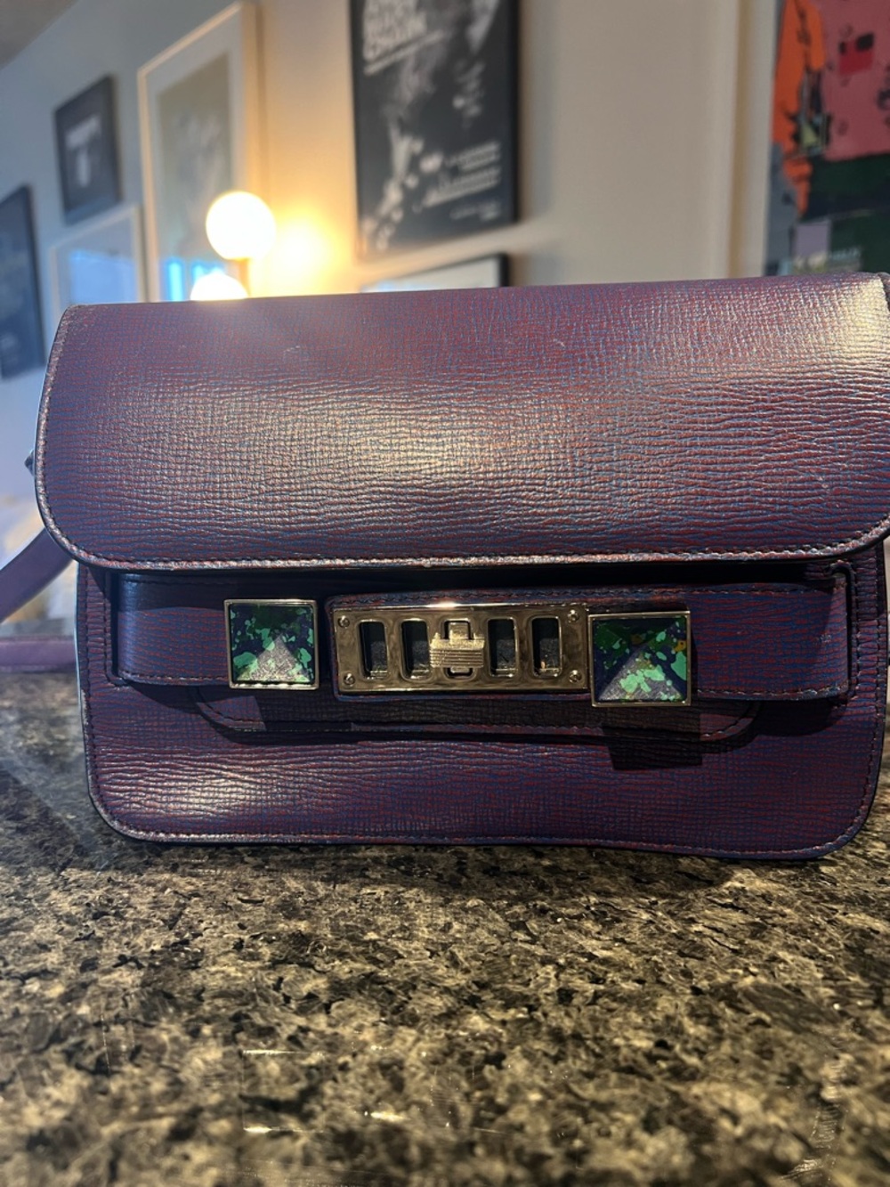 Proenza Schouler Purple Blue Textured Leather PS11 with Stone Accents - Picture 1 of 16